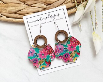 5.00 ACRYLIC EARRING SALE!  Acrylic Scallop & Wood Loop Earrings, Spring Flower Earrings, Summer, Floral Earrings, Gift For Her