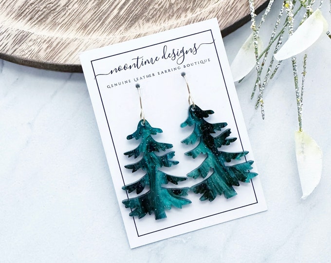 Marbled Acrylic Christmas Tree Earrings, Christmas Earrings, Holiday Earrings, Acrylic Earrings, Xmas Earrings, Party Earrings, Winter