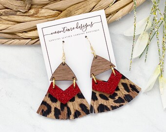 Gold and Red Leopard Earrings Hardboard Teardrop Dangle Gold and Red Leopard Earrings Hardboard Teardrop Dangle