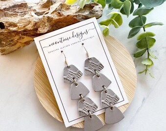 Mini Mixed Geometric Dangle Earrings, Real Leather Earrings, Mixed Pattern Earrings, Gift For Her, Petite Earrings