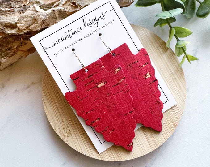KC Chiefs Red LARGE Arrowhead Cork Leather Earrings, Genuine Leather Earrings, Real Leather Earrings, NFL Earrings, Kansas City Earrings