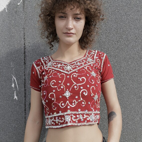 sequin embellished crop top