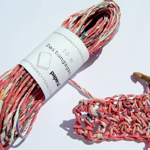 Red Newspaper Yarn 10 m, Recycled Paper Yarn Colored