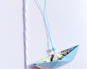 5 Mini-Geschenkanhänger Schiff aus alten Landkarten