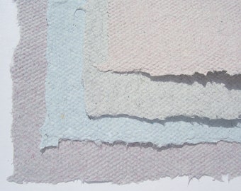 Colored Handmade Paper 4 Sheets DIN A5, Deckle Edged Paper Pink Blue Lilac Grey