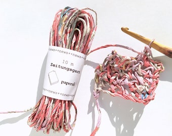 Red-Pink Newspaper Yarn 10 m, Recycled Paper Yarn Colored