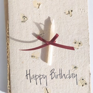Biglietto di compleanno fatto a mano con candela, biglietto di auguri fatto a mano con coriandoli musicali e candela