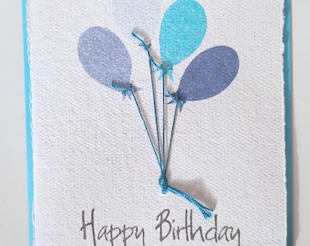 Handmade Paper Card Blue Balloons, Birthday Card