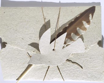 Letter set handmade paper natural with feather