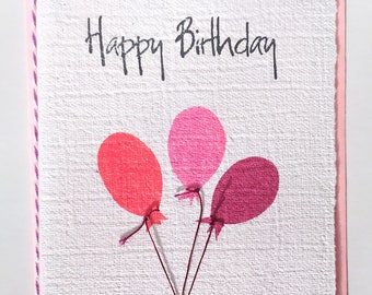 Handmade Paper Card Pink and Red Balloons, Birthday Card Girls