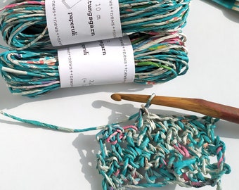 Newspaper Yarn The Carribean 10 m, Recycled Paper Yarn turquoise