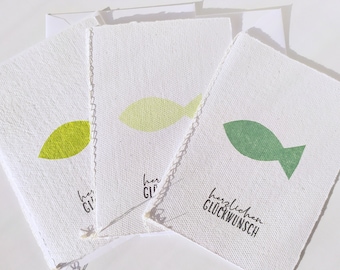 Handmade card with a green fish design for baptism, communion or confirmation