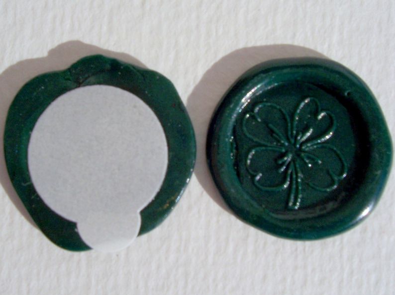 10 Siegel-Aufkleber Kleeblatt, selbstklebende grüne Wachssiegel Glücksklee Bild 1