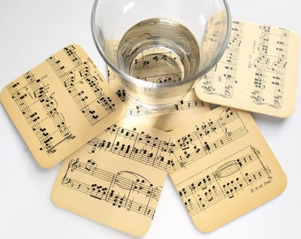 5 sous-verres notes, sous-bocks à bière en carton vintage upcyclé carré