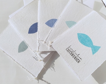 Handmade card with a blue fish design for baptism, communion or confirmation