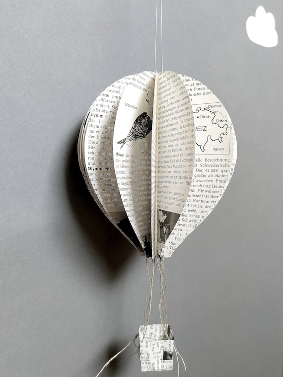 Hot Air Balloon Made From Old Book Pages, Paper Decoration Montgolfiere for  Hanging 