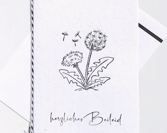 Sympathy card, dandelion design, handmade paper