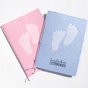 Büttenkarte zur Geburt, handgeschöpfte Babykarte für Mädchen und Jungen Babyfüße