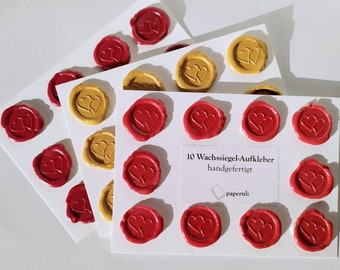 10 Adhesive Wax Seals Wedding Hearts, Elegant Stickers for Wedding Stationary