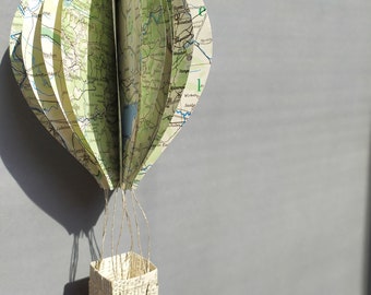 Hot air balloon made from old maps, paper decoration Montgolfiere for hanging