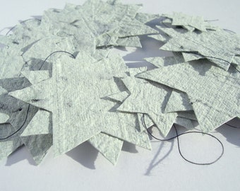 Weihnachts-Girlande Sterne aus Jeanspapier, senkrechte Sternengirlande blau grün handgeschöpft