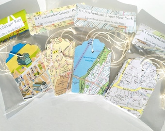 6 gift tags made from old city maps