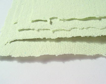 Light-Green Handmade Paper 4 Sheets DIN A5, Stationary Deckle Edge
