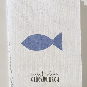 Kommunionkarte Büttenpapier blauer Fisch, Taufkarte Konfirmationskarte Junge Dunkelblau