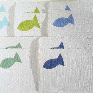 10 segnaposto pesce azzurro e verde, segnaposto carta fatta a mano per battesimo cresima comunione