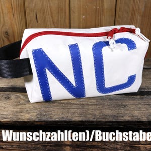 Personalisierter Kulturbeutel Segel zwei Zahlen/Buchstaben Recycling aus Segeltuch