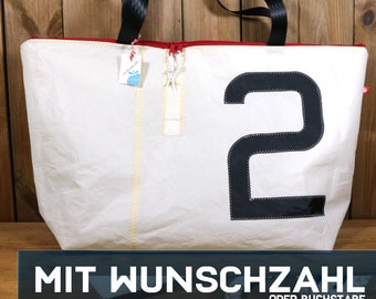 Bathing bag with desired number made of sail