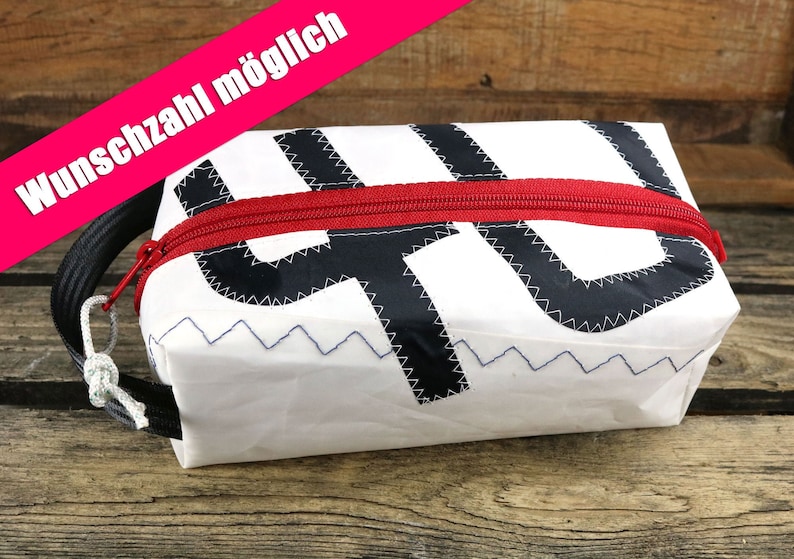Personalized toiletry bag sail two numbers/letters recycled made of canvas. image 2
