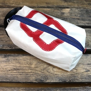 Toiletry bag made from recycled sails