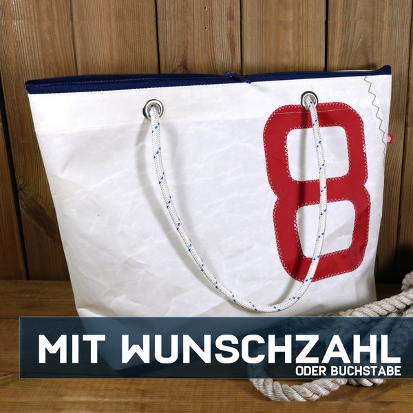 Strandtasche Segeltasche Segel m. Wunschzahl aus Segeltuch