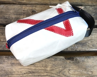 Toiletry bag made from recycled sails