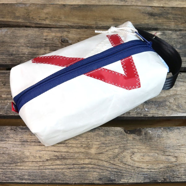 Toiletry bag made from recycled sails