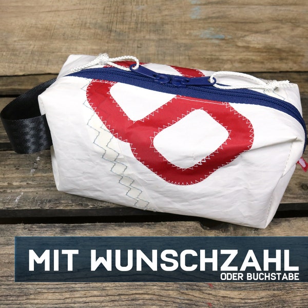 Personalized toiletry bag sail two numbers/letters recycled made of canvas