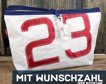 Personalized toiletry bag sail with two numbers/letters made of canvas