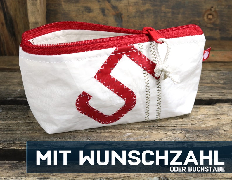 Personalisierter Federtasche Kosmetiktasche Segel mit max. zwei Ziffern aus Segeltuch Bild 2