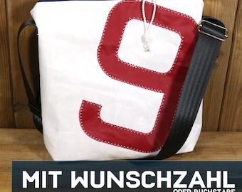 Personalized shoulder bag sail two numbers/letters recycled made of canvas