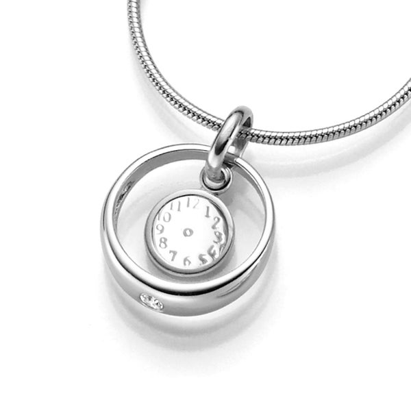 925 Silber Anhänger Taufring mit Uhr und Kristall