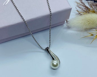 Halskette mit Anhänger mit Süßwasserzuchtperle - 925 Silber