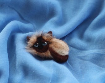 Gatto in feltro, birmano, animali in feltro, spilla, lana, gioielli, regalo