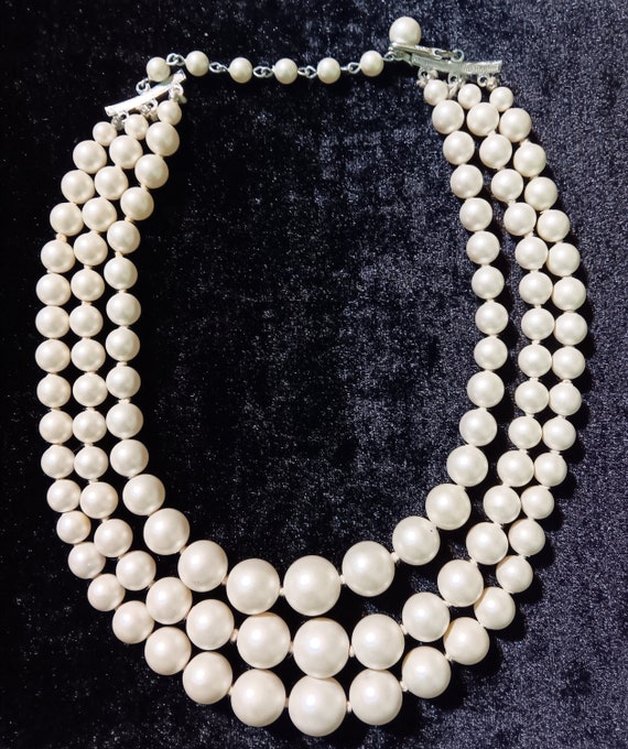 Japan Graduated 3 Strand Pearl Necklace 1930s