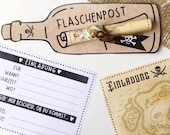 Druckvorlage Kindergeburtstag Einladung I Flaschenpost I zum drucken I Piraten I Geburtstagseinladung I Bastelvorlage I Einladungskarte