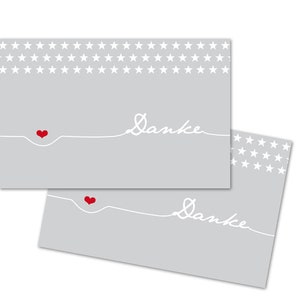 25 Danke-Karten, Sterne, grau, 85 x 55 mm, Mini, Dankekarte, Weihnachten