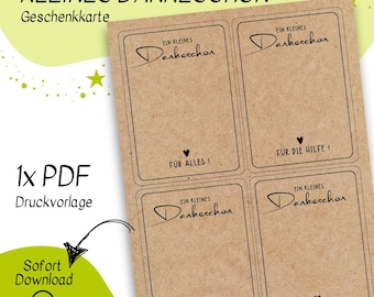 Printable template for a small thank you, thank you card, thank you for everything, DIY gift idea, printable thank you PDF, say thank you with a small gesture