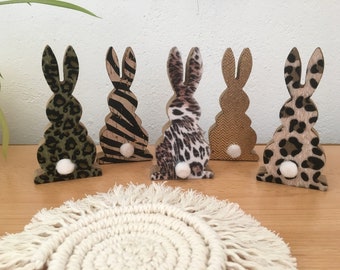 Osterhase Osterdeko Holz Animal Print gemustert modern kleines Geschenk