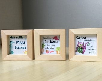 kleines Bild Mini Geschenkidee Meer Garten Katze Holz