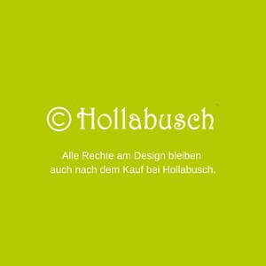 May include: A lime green background with the white text "&copy; Hollabusch" and a copyright symbol. Below the name is the text "Alle Rechte am Design bleiben auch nach dem Kauf bei Hollabusch."